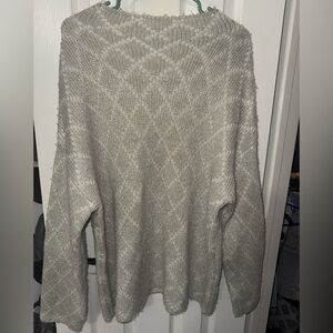 Liz Claiborne Knit Sweater Cream Ivory Diamond Pattern XXL Boat Neck